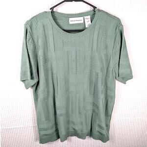 Alfred Dunner L Green Textured Knit Short Sleeve Sweater Womens Made in USA Top